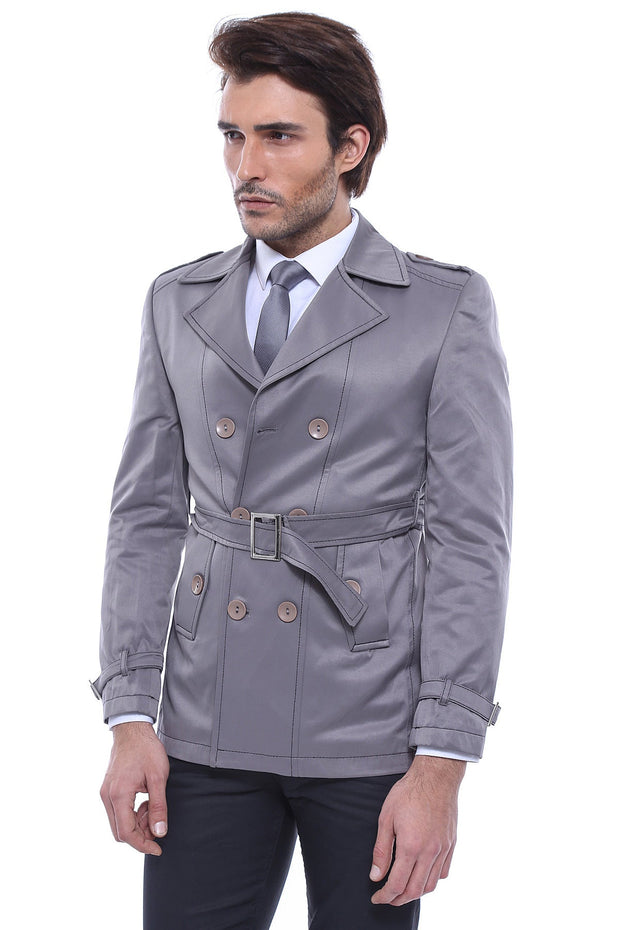 Double Breasted Grey Men Trench Coat - Wessi