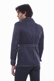 Double Breasted Navy Blue Men Trench Coat - Wessi