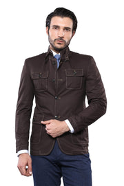 Standing Collar Brown Men Trenchcoat - Wessi