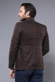 Standing Collar Brown Men Trenchcoat - Wessi