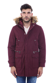 Fur Hooded Burgundy Men Coat - Wessi