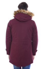 Fur Hooded Burgundy Men Coat - Wessi