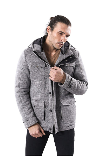 Cachet Hooded Grey Men Short Coat - Wessi