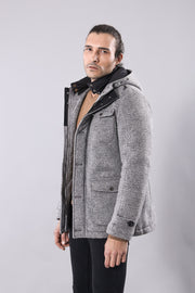 Cachet Hooded Grey Men Short Coat - Wessi