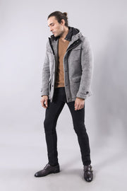 Cachet Hooded Grey Men Short Coat - Wessi