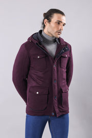 Claret Red Felt Hooded Coat - Wessi