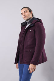 Claret Red Felt Hooded Coat - Wessi