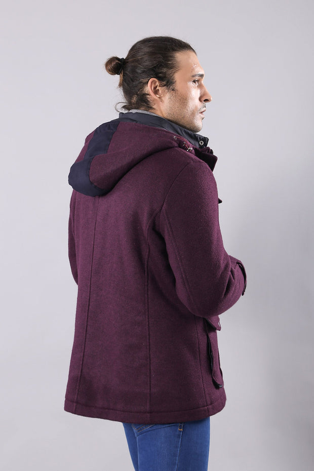 Claret Red Felt Hooded Coat - Wessi