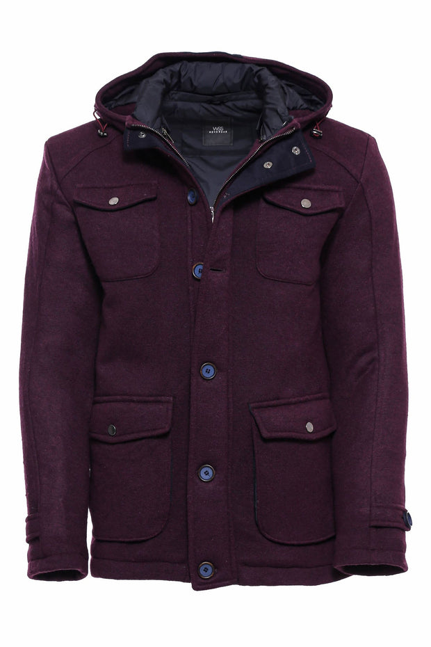 Claret Red Felt Hooded Coat - Wessi