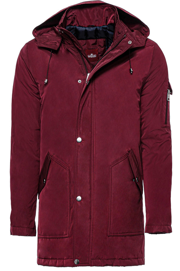 Burgundy Pocket Hooded Men's Coat - Wessi