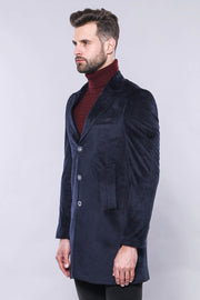 Wide Lapel Cachet Navy Blue Men Coat - Wessi