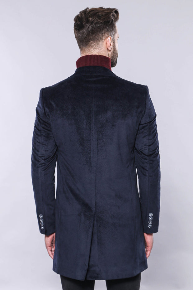 Wide Lapel Cachet Navy Blue Men Coat - Wessi