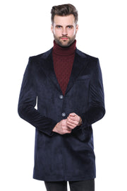 Wide Lapel Cachet Navy Blue Men Coat - Wessi