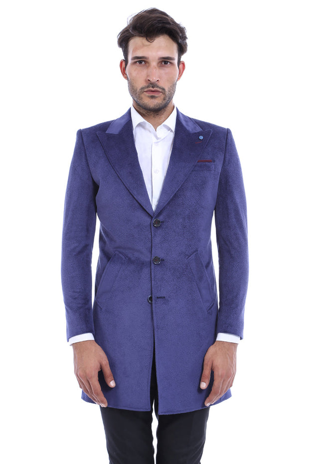 Peak Lapel Blue Men Coat - Wessi