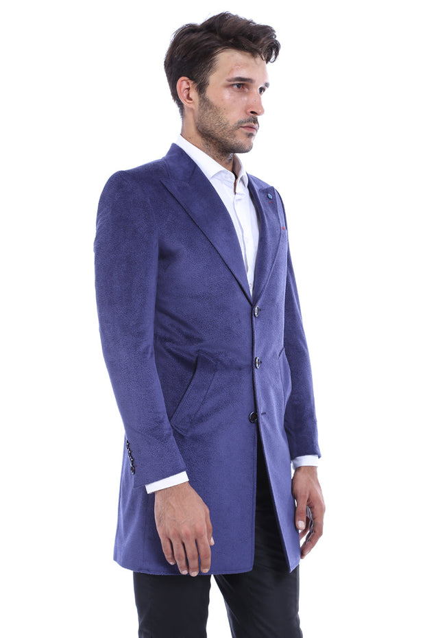 Peak Lapel Blue Men Coat - Wessi