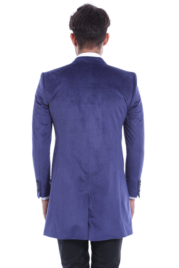 Peak Lapel Blue Men Coat - Wessi