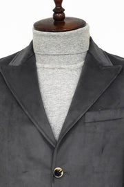 Suede Slim Fit Long Grey Men Coat - Wessi