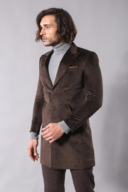 Peak Lapel Brown Men Coat - Wessi