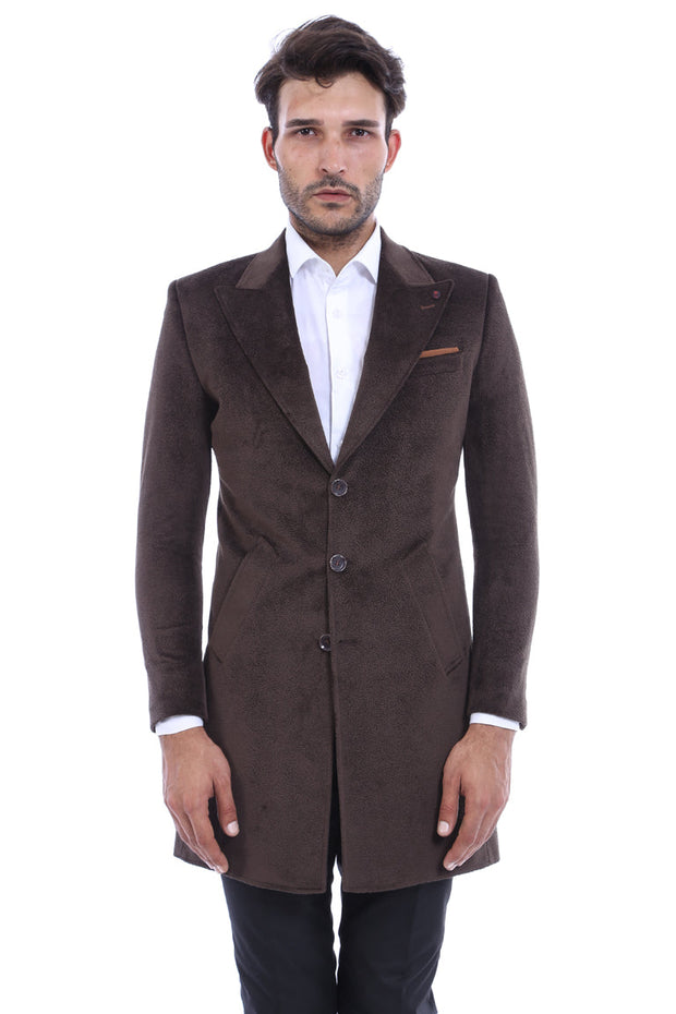 Peak Lapel Brown Men Coat - Wessi