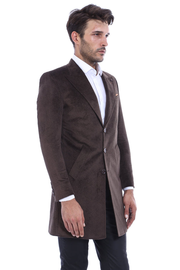 Peak Lapel Brown Men Coat - Wessi