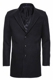 Wide Pointed Collar Over Knee Black Men Coat - Wessi