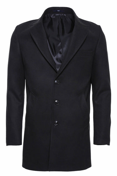 Wide Pointed Collar Over Knee Black Men Coat - Wessi