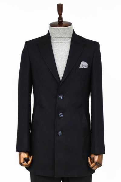 Cachet Slim Fit Wide Lapel Charcoal Men Coat - Wessi