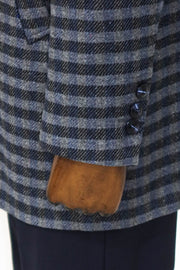 Cachet Plaid Wide Lapel Slim Fit Navy Blue Men Coat - Wessi