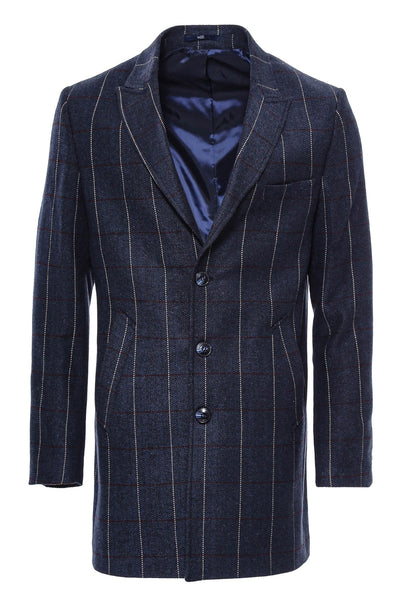 Checked Navy Blue Men Coat - Wessi