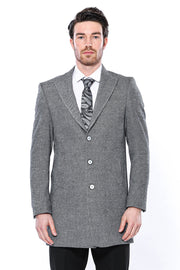 Cachet Peak Lapel Grey Men Long Coat - Wessi