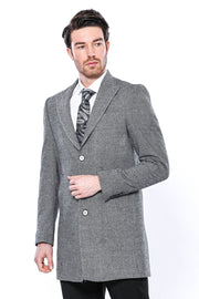 Cachet Peak Lapel Grey Men Long Coat - Wessi