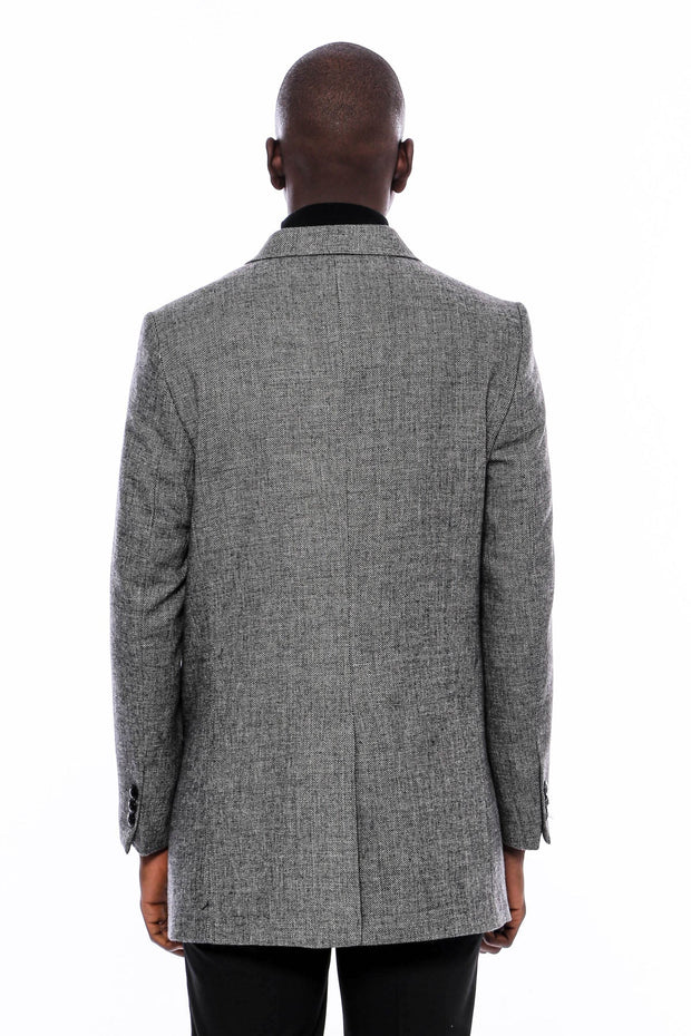 Peak Lapel Grey Men Short Coat - Wessi