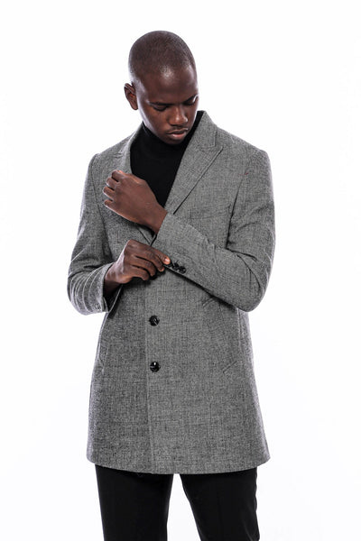 Peak Lapel Grey Men Short Coat - Wessi