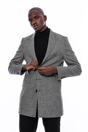 Peak Lapel Grey Men Short Coat - Wessi