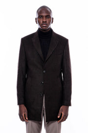 Wide Pointed Collar Over Knee Brown Men Coat - Wessi