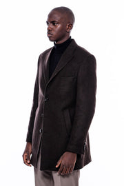 Wide Pointed Collar Over Knee Brown Men Coat - Wessi