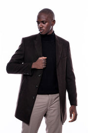 Wide Pointed Collar Over Knee Brown Men Coat - Wessi