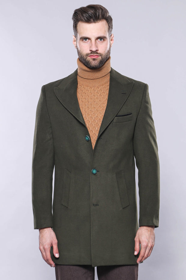 Wide Lapel Green Men Peacoat - Wessi