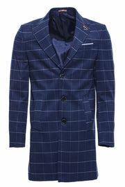 Wide Pointed Collar Indigo Men Coat - Wessi