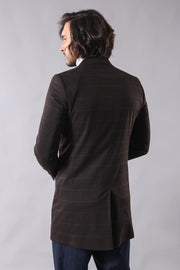 Wide Pointed Collar Brown Men Coat - Wessi