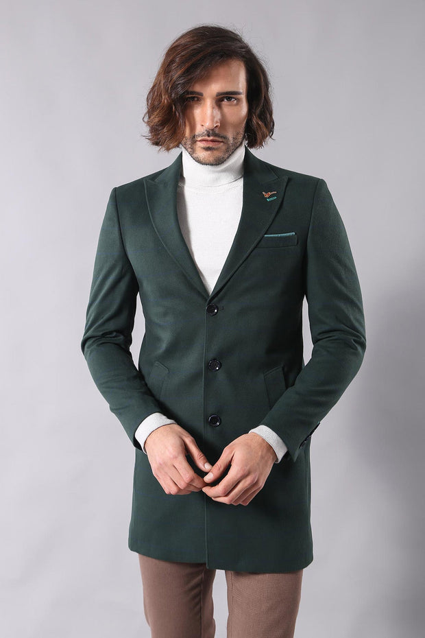 Wide Pointed Collar Green Men Coat - Wessi