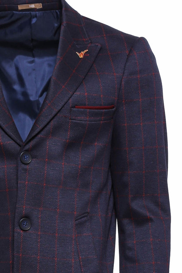 Checked Navy Blue Men Cachet Coat - Wessi