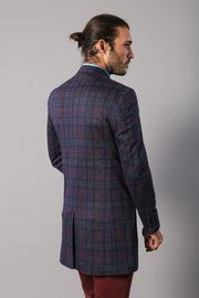 Double-Breasted Plaid Burgundy Men Coat - Wessi