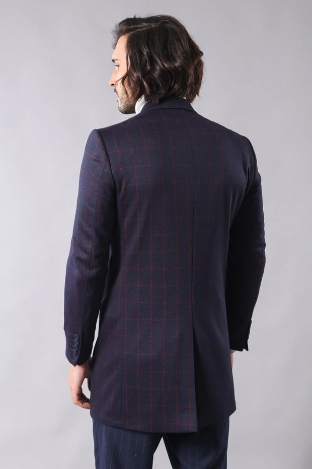 Plaid Navy Blue Men Coat - Wessi