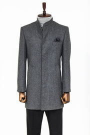 Standing Collar Patterned Grey Men Coat - Wessi