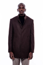 Mandarin Collar Brown Cachet Coat - Wessi