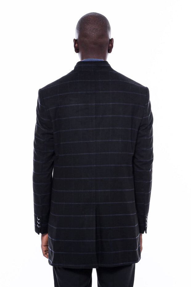 Mandarin Collar Black Checked Coat - Wessi