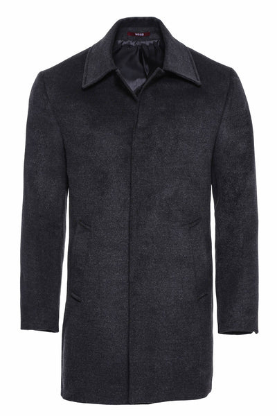 Dark Grey Hidden Button Peak Lapel Coat - Wessi