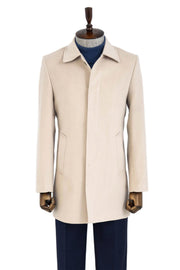 Plain Hidden Button Beige Men Coat - Wessi