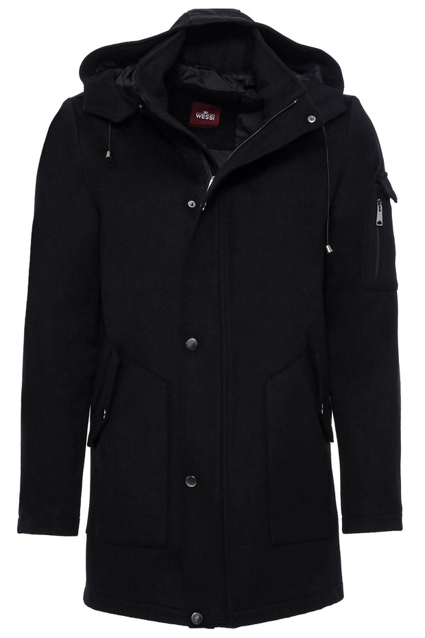 Hooded Cachet Hidden Zippered Black Coat - Wessi